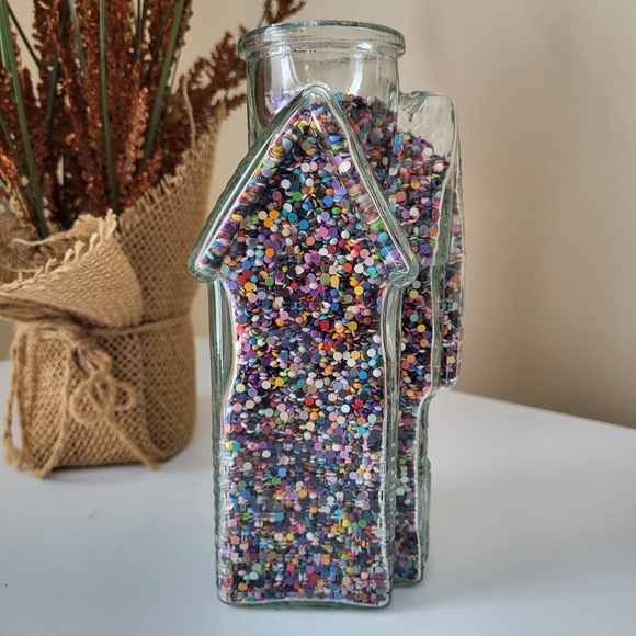 Vintage Clear Glass House Shaped Bottle Filled w Spare Diamond Painting Stones - Picture 6 of 16